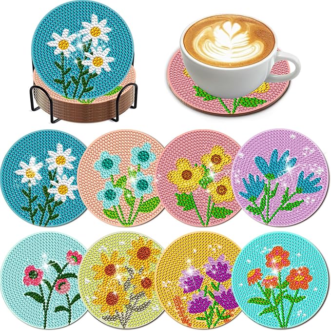 EWJRNSF 8 PCS Fall Diamond Art Coasters DIY Kit by EWJRNSFDiamondPainting