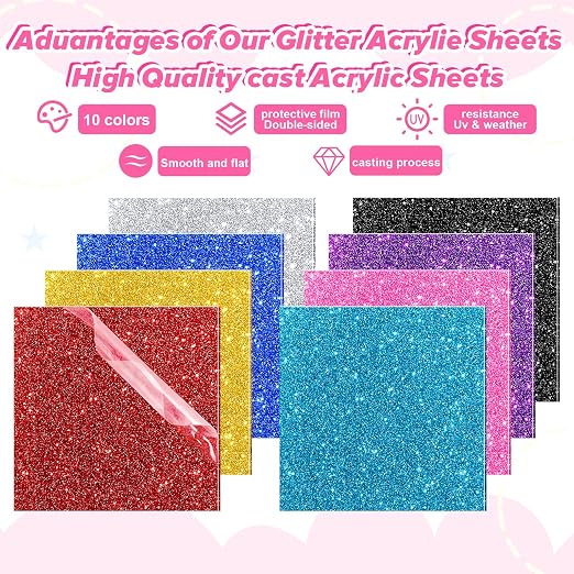 Glitter Acrylic Sheets 1/8" Thick 8x8in Color Acrylic Sheets - Image 7
