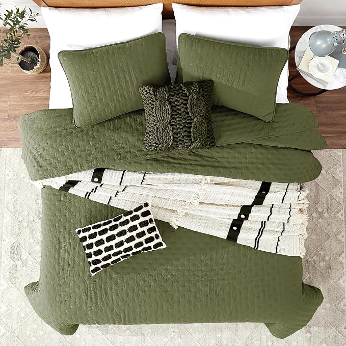 ROARINGWILD Olive Green Cloud Queen Size Quilt Bedding Sets - Image 2
