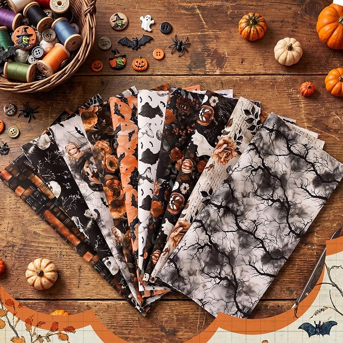 HunnmingRe 20 Pcs 10''x10'' Halloween Quilting Fabric Square Spooky Gothic - Image 4