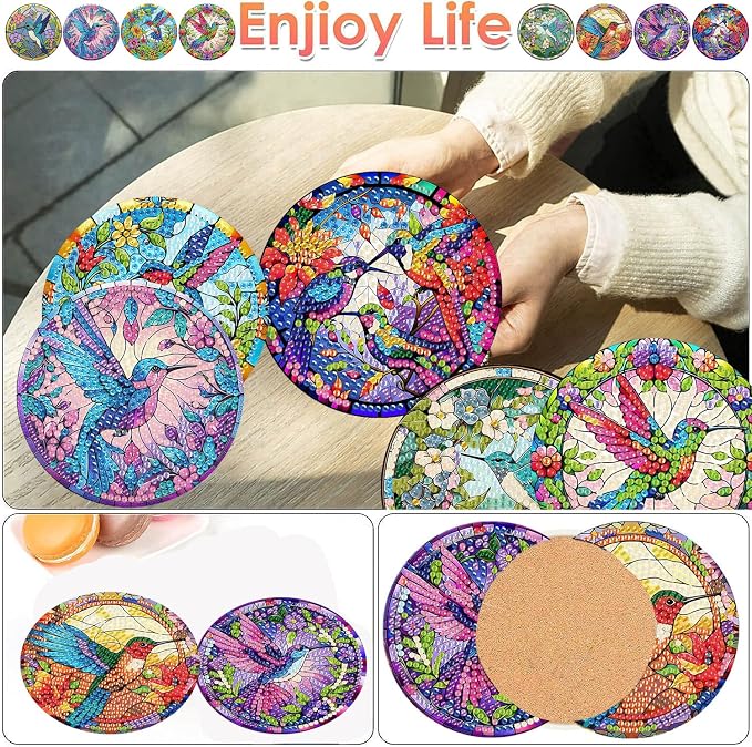 ijbnhd 8 Pcs Hummingbird Diamond Painting Coasters Kits - Image 2