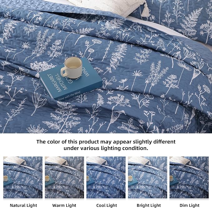 JANZAA Quilts Queen Size Infinity Blue Floral Queen Quilt Bedding Set - Image 4