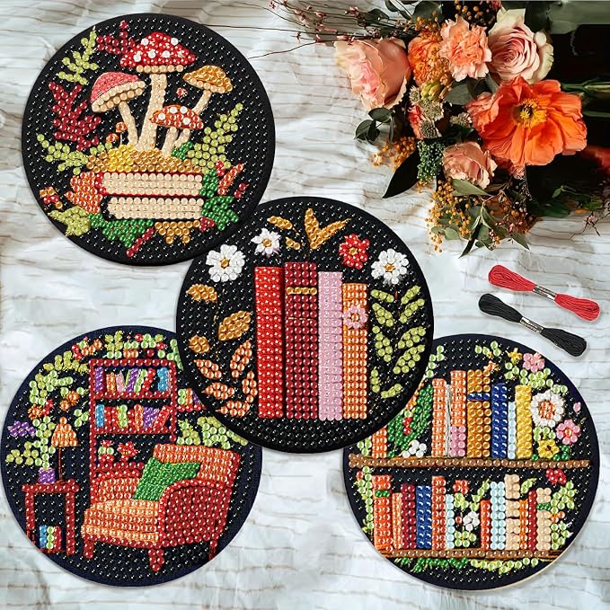 8 Pcs Bookshelf Diamond Art Coasters Kit - Image 3
