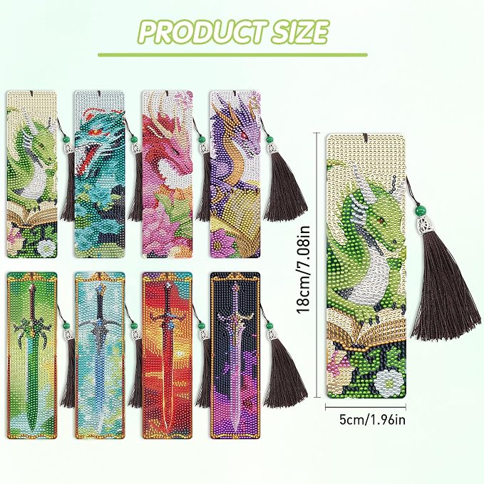 8 Pcs Dragon Sword Diamond Art Bookmarks Kit, Fantasy Diamond Painting Book - Image 3
