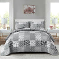 Mybedsoul Black Grey Boho Quilt Set King Size, 3 Pieces Plaid Floral Bedspread by Mybedsoul