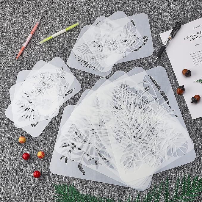 ORIGACH 15 Pieces Tropical Leaf Stencil Reusable Fern Leaves Monstera Palm Leaf - Image 5