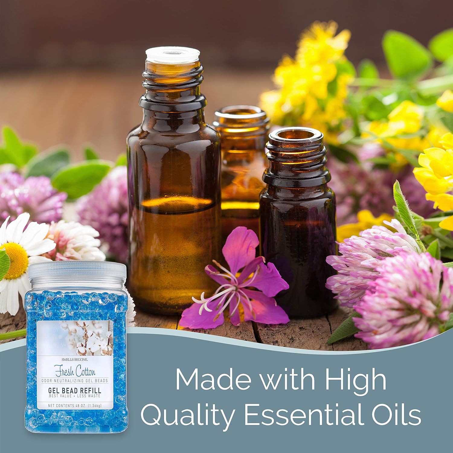 SMELLS BEGONE Odor Eliminator Gel Bead Value Pack - 72 oz - Air Freshener - Made with Essential Oils - Eliminates Odors in Bathrooms, Pet Areas, Cars, & Boats - Fresh Cotton Scent