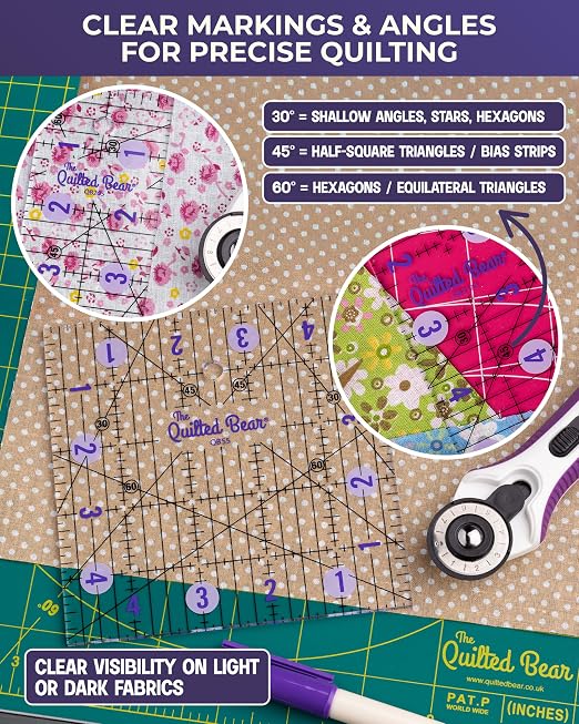 The Quilted Bear Square Quilting Ruler, Transparent Acrylic, 4.5" x 4.5" | - Image 6