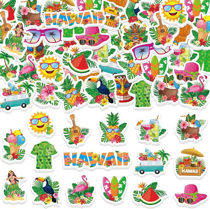 300Pcs Summer Foam Stickers, Colored Hawaii Palm Leaf Flower Foam Sticker Self by Bonieset