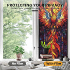 Stained Glass Window Privacy Film: Non-Adhesive Sun and Landscape Mosaic Design - Image 5