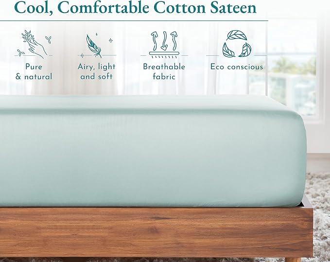 California Design Den Twin Fitted Sheets Only, Soft 100% Cotton Sateen - Image 6