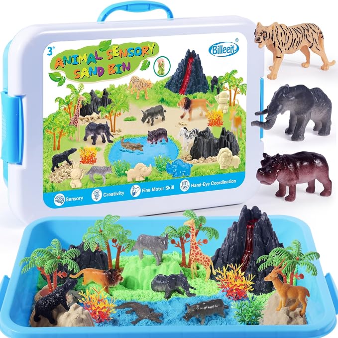 Billeeit Animal Sensory Bin Sand Toy | Play Sand Kit w/lid and 2.2lbs Moldable by visittheBilleeit