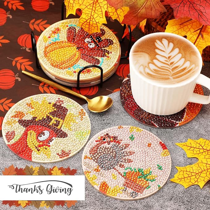 UPINS 8Pcs Fall Diamond Art Coasters - Image 5