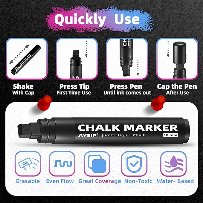 Window Chalk Markers for Blackboard，10 Colors Washable Glass Jumbo Liquid Chalk - Image 6