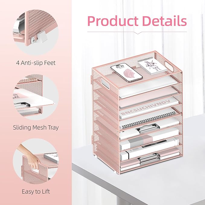 DALTACK 9-Tier Paper Organizer for Desk, Mesh Letter Tray Desk Organizer - Image 5