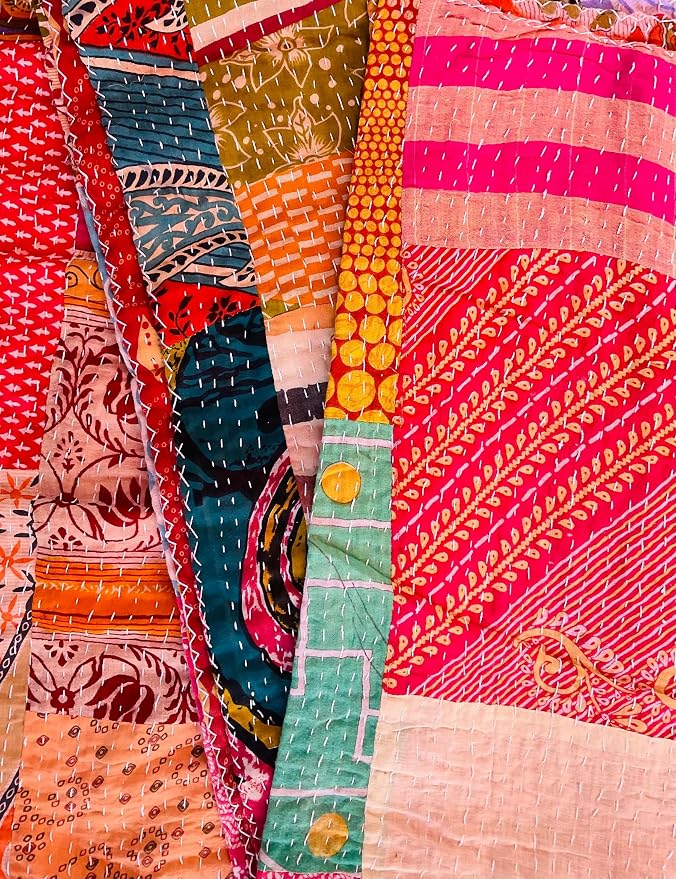 Indian Vintage Patchwork Cotton Kantha Quilt 55X85" Assorted Patches Cotton - Image 5