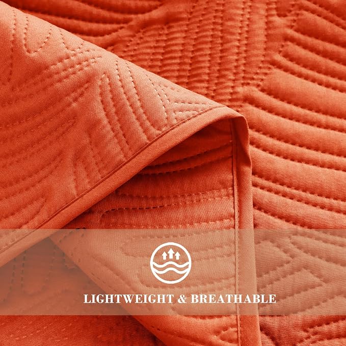 Exclusivo Mezcla Queen Quilt Bedding Set, Lightweight Burnt Orange Quilts Queen - Image 5