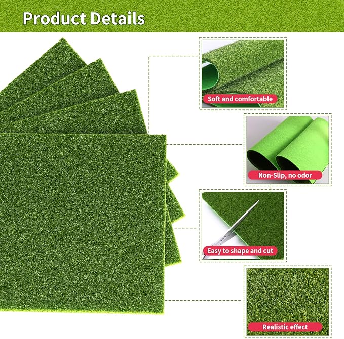 4Pcs 6x6 Inch Fake Grass for Crafts, Miniature Artificial Grass | Premium - Image 3