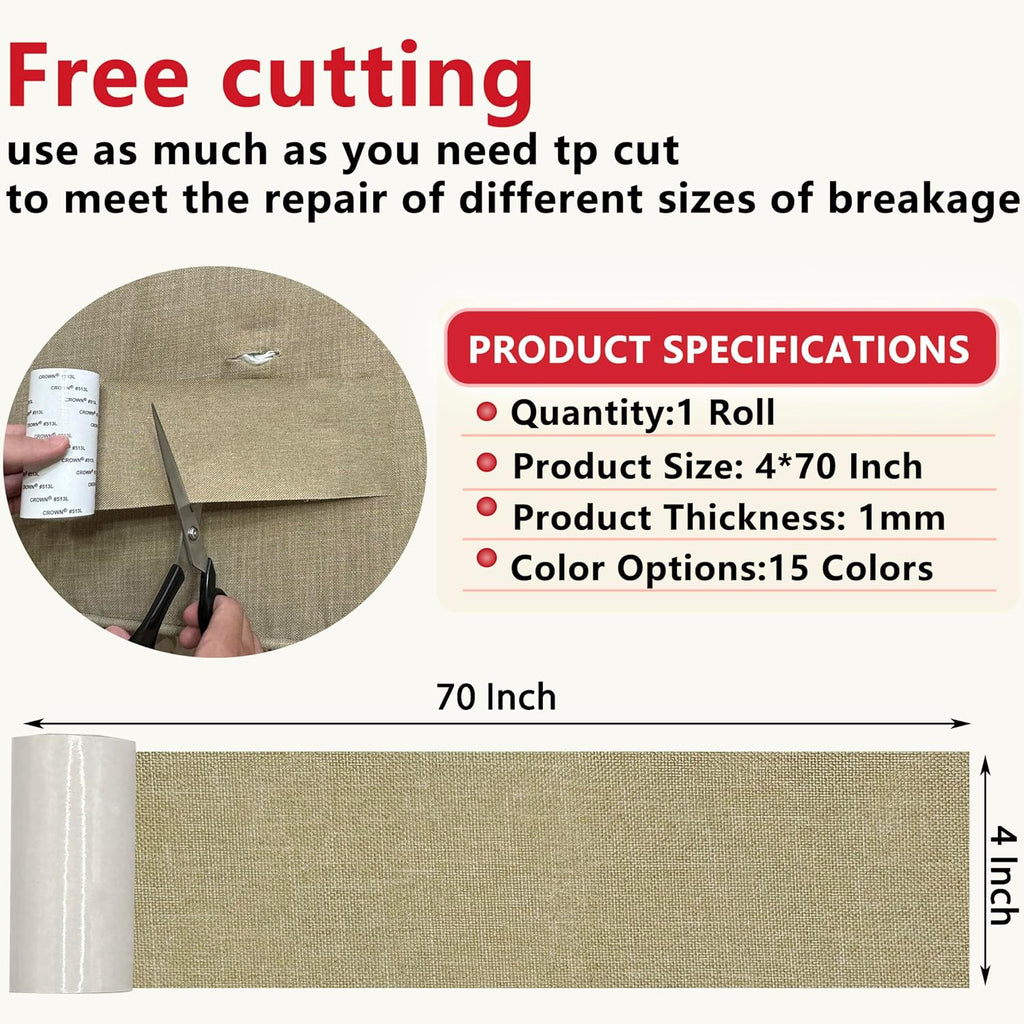 Linen Repair Tape 4x70 Inch Self-Adhesive Couch Patch Repair Fabric Patch for Furniture,Sofas,Cushion,Chairs,Bags,Linen Goods(Beige)