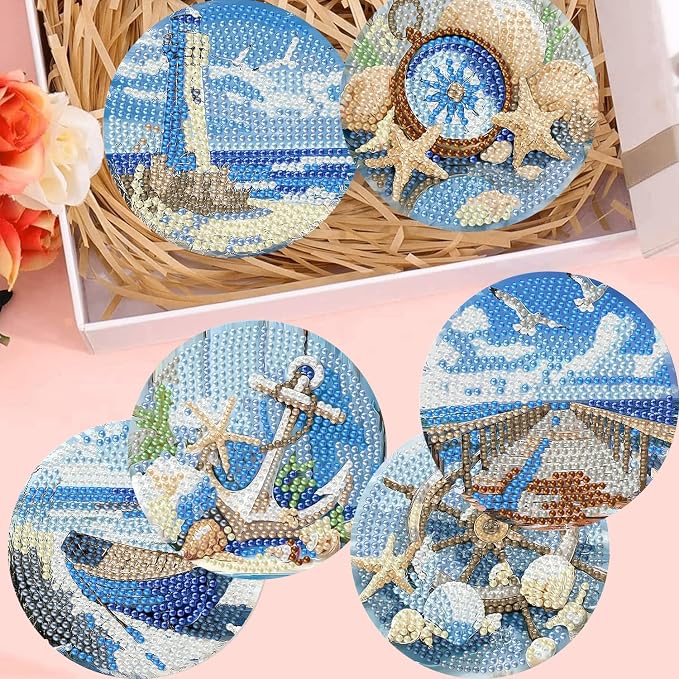 8 Pack Beach Diamond Art Coasters, Seaside Diamond Painting Coasters Kits | - Image 6