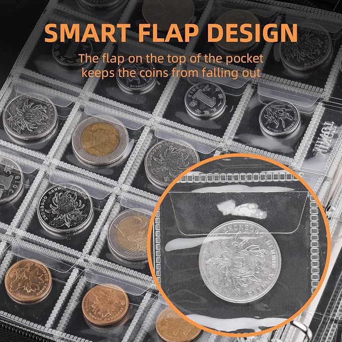 400-Pocket Fireproof Coin Collection Book & 36 Paper Money Organizer Binder | - Image 6