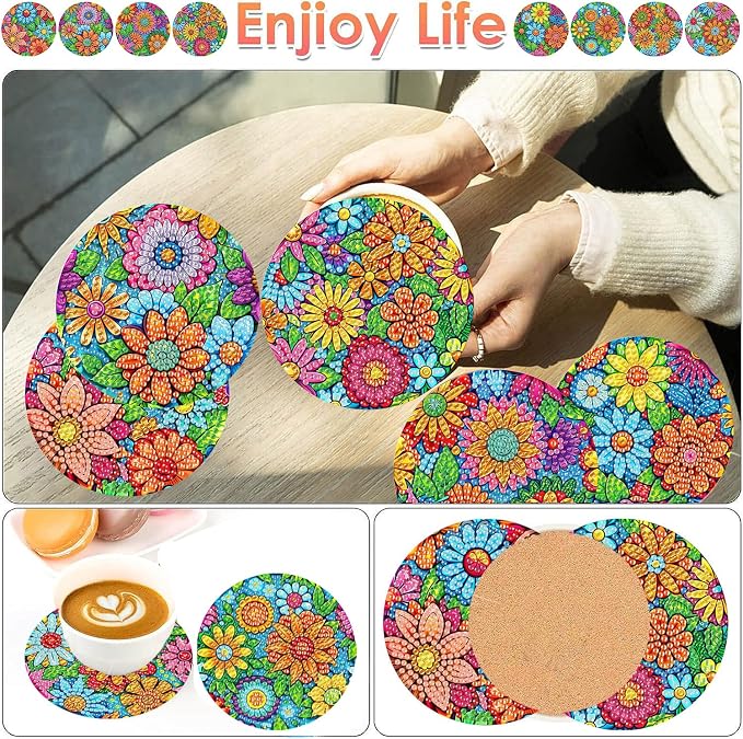 ijbnhd 8 Pcs Flowers Diamond Art Coasters - Image 2