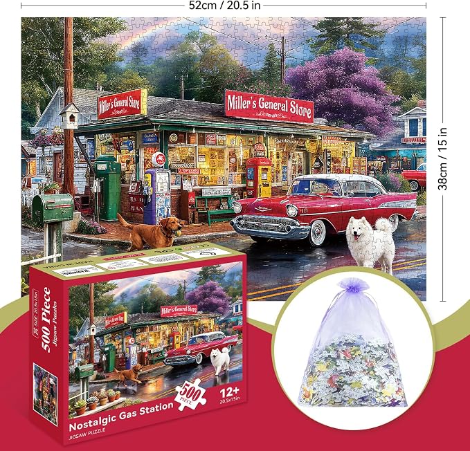 500 Pieces Puzzle for Adults, Puzzles for Adults 500 Pieces, Vintage Gas - Image 2