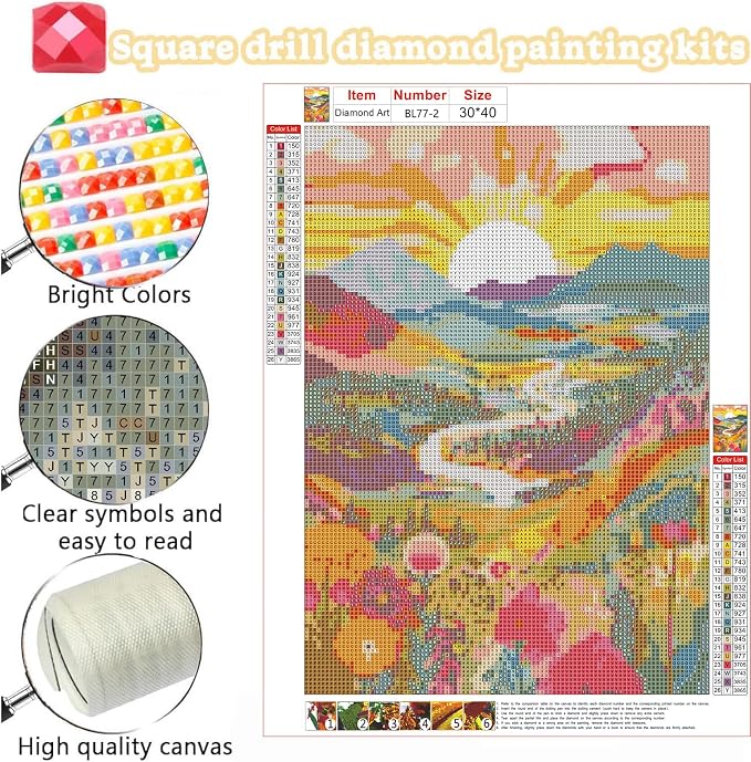 EIBEILI 3-Piece Square Adult Diamond Art Set, Mountains Diamond Painting Kit - Image 2