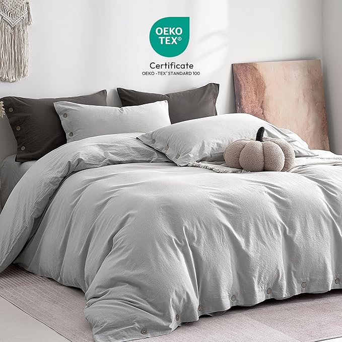 JELLYMONI 100% Washed Cotton Duvet Cover Twin – Soft, Breathable Linen-Look - Image 2