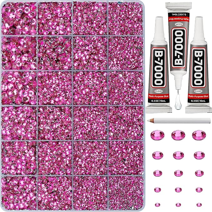 33000Pcs Dark Pink Rhinestones for Bedazzling, 6mm Flatback Gems Bedazzler Kit by Worthofbest