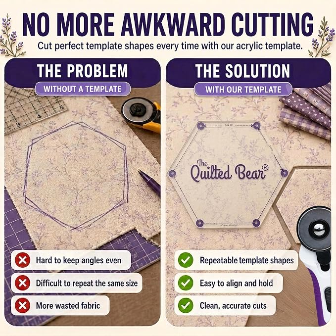 The Quilted Bear Pentagon Quilting Templates – 8 Clear Non-Slip Acrylic Quilt - Image 4