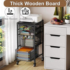 Slim Rolling Storage Cart with Drawers, Under Desk Storage with Wooden Tabletop - Image 5