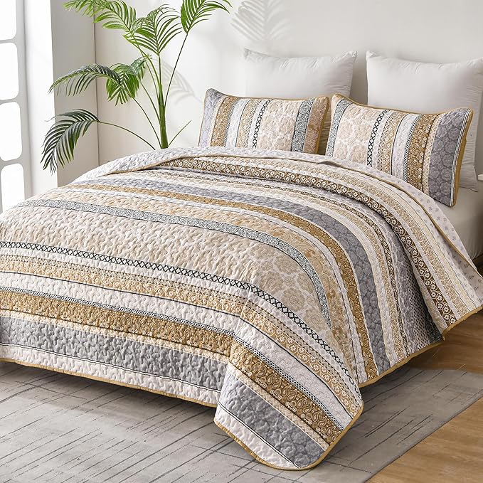 WONGS BEDDING Boho Quilt Set Queen Size, Lightweight Bedspread Coverlet Bedding - Image 2