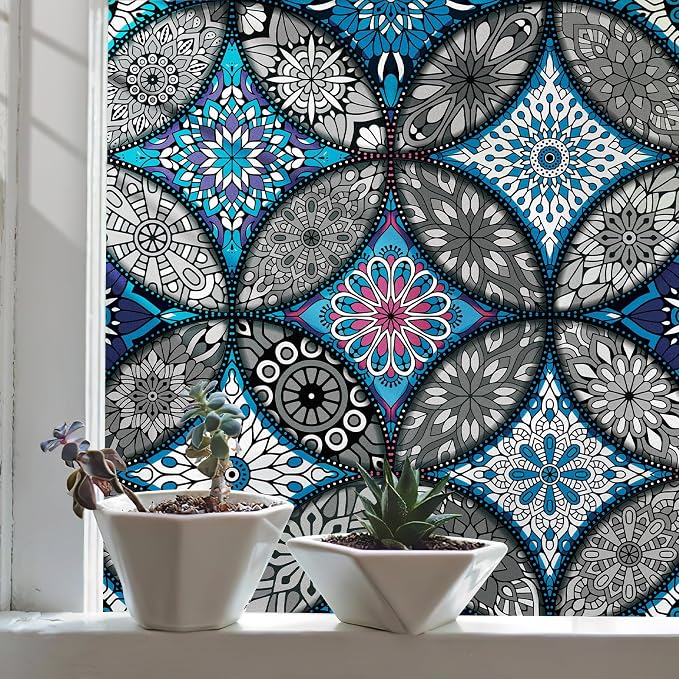 JiffDiff Blue Window Privacy Film Decorative Window Tint Film Stained Glass - Image 2