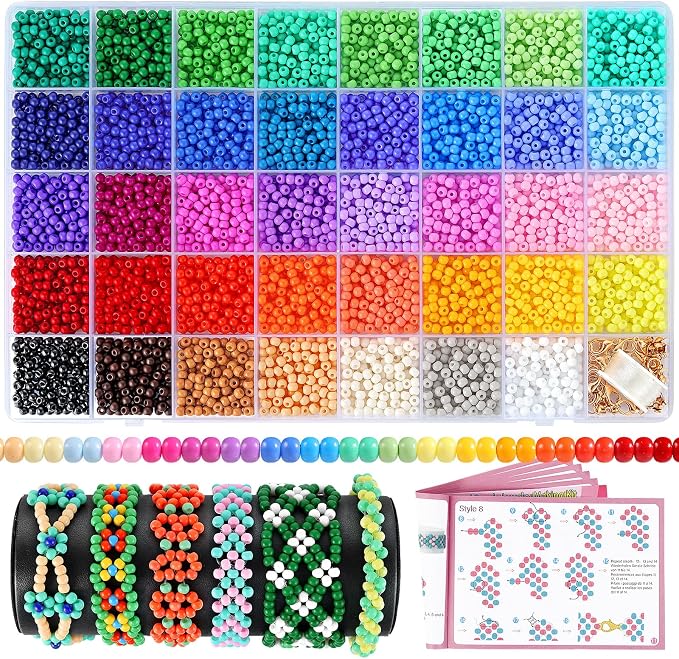4mm Seed Beads for Jewelry Making, Funtopia 39 Colors Uniform Small Beads for by Funtopia