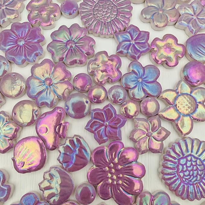 500g/1.1lb Ceramic Mosaic Tiles Mixed Shapes of Flowers, Mushrooms - Image 6