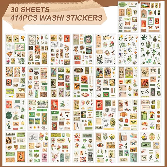 Vintage Washi Stickers for Scrapbooking, Aesthetic Sticker Book for Journaling - Image 2
