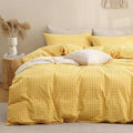 TOCOMOA Yellow Gingham Duvet Cover Bedding Set 100% Washed Cotton Like Linen by TOCOMOA