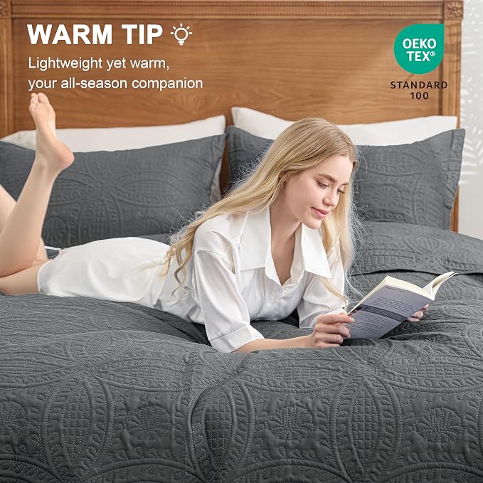 Love's cabin Twin Quilt Set Dark Grey Bedspreads Bedding Set - Image 4