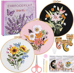 Uniartfy 3 Sets Embroidery Kit for Adults, Flower Pattern Embroidery Practice by Uniartfy