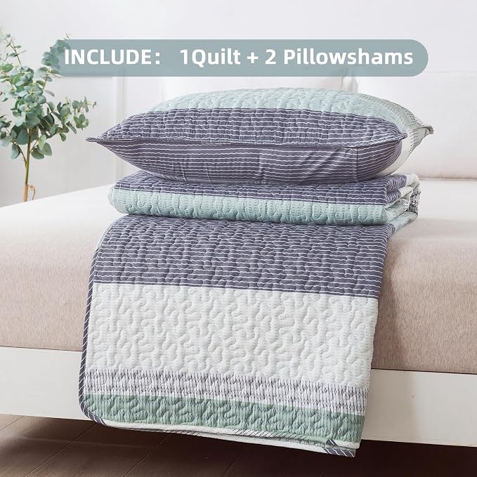 Andency Oversized King Quilt Set Sage Green, 128x120 Stripe Bedspread Coverlet - Image 7