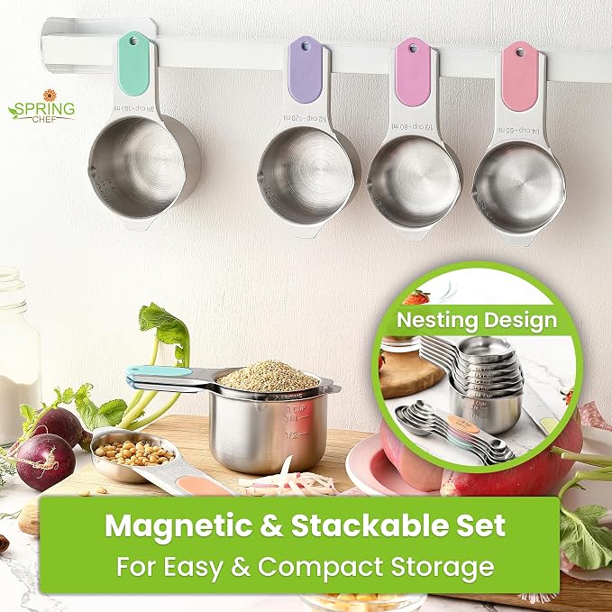 Spring Chef Magnetic Measuring Cups & Spoons Set of 15, Pastel | Stackable - Image 4