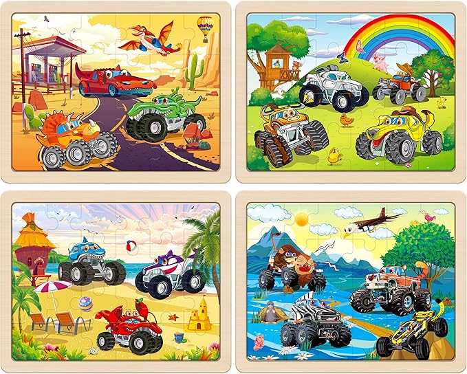 SYNARRY Large Wooden Monster Truck Puzzles - Image 2
