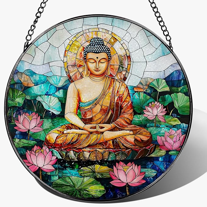 8-Inch Buddha Stained Glass Suncatcher & Ornament, Stained Glass Window Hanging by Unknown