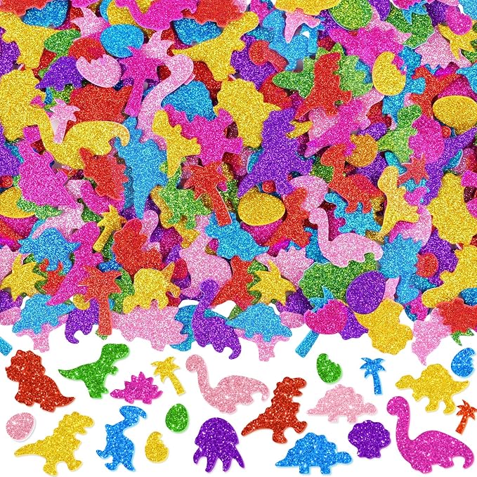 681 Pcs Glitter Foam Stickers, Dinosaur Shapes Stickers, 7 Sheets Colorful 3D by Unknown