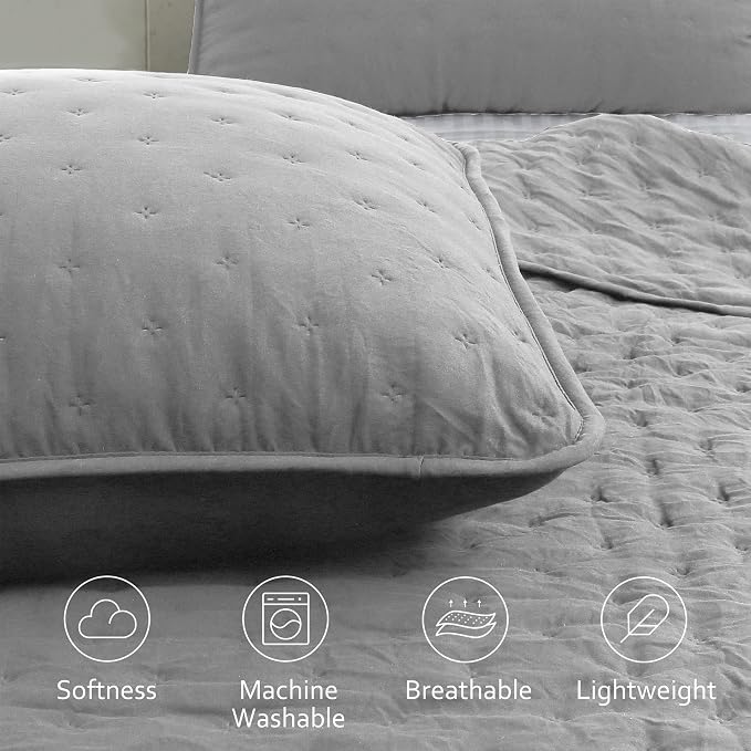 ROARINGWILD Light Grey King Size Quilt Bedding Sets - Image 3