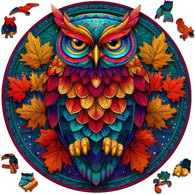 Mocfesk Wooden Puzzles for Adults, Maple Leaf Owl Puzzles 500 Pieces | Unique by Mocfesk