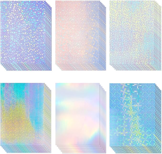 60 Sheets Holographic Laminate Sheets Clear Glitter A4 Size Vinyl Sticker Paper by Nezyo