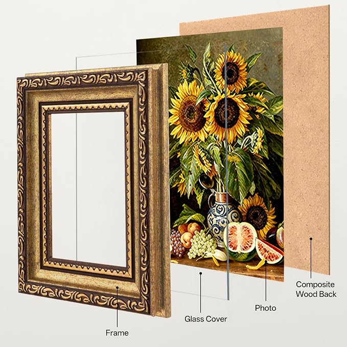 eletecpro 3x4 Vintage Picture Frame, Glass Cover, Bronze Gold, Horizontal or - Image 2