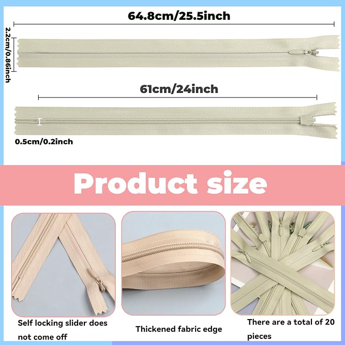 YAKA 20pcs Beige Nylon Invisible Zippers Tailor Sewing Tools Garment - Image 2
